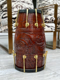 The Majestic Walnut | Brown Engraved Dholki